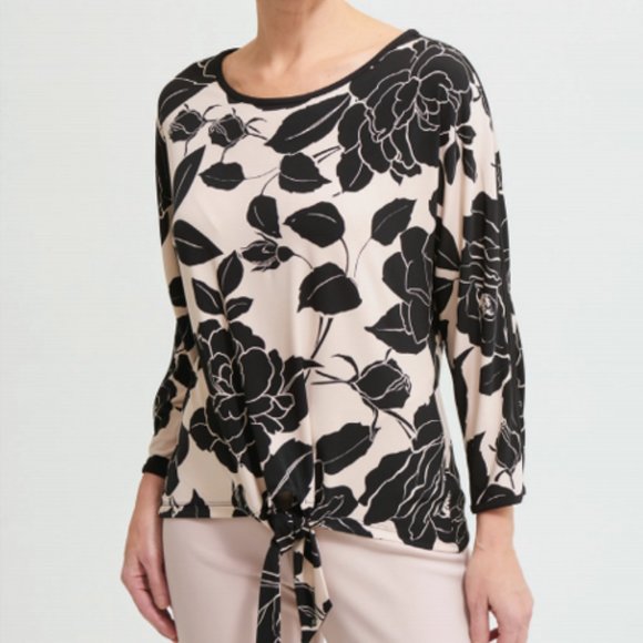 Black and Beige Slit Long Sleeve Top - Picture 1 of 5